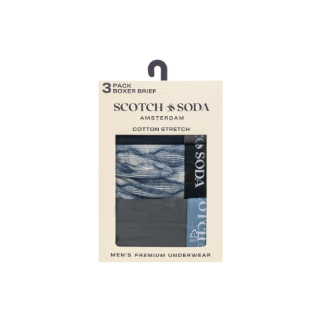 Lot de 3 boxers coton stretch bleu/gris