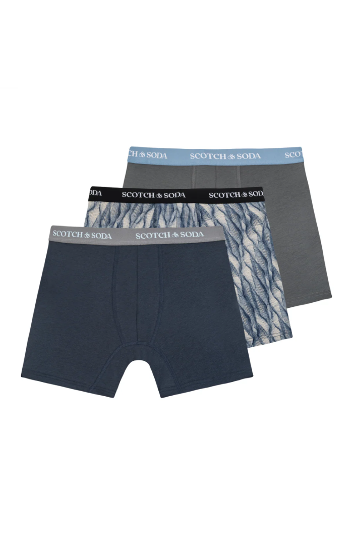 Lot de 3 boxers coton stretch bleu/gris