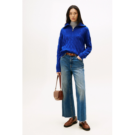 Pull laine torsadée zippé col camionneur