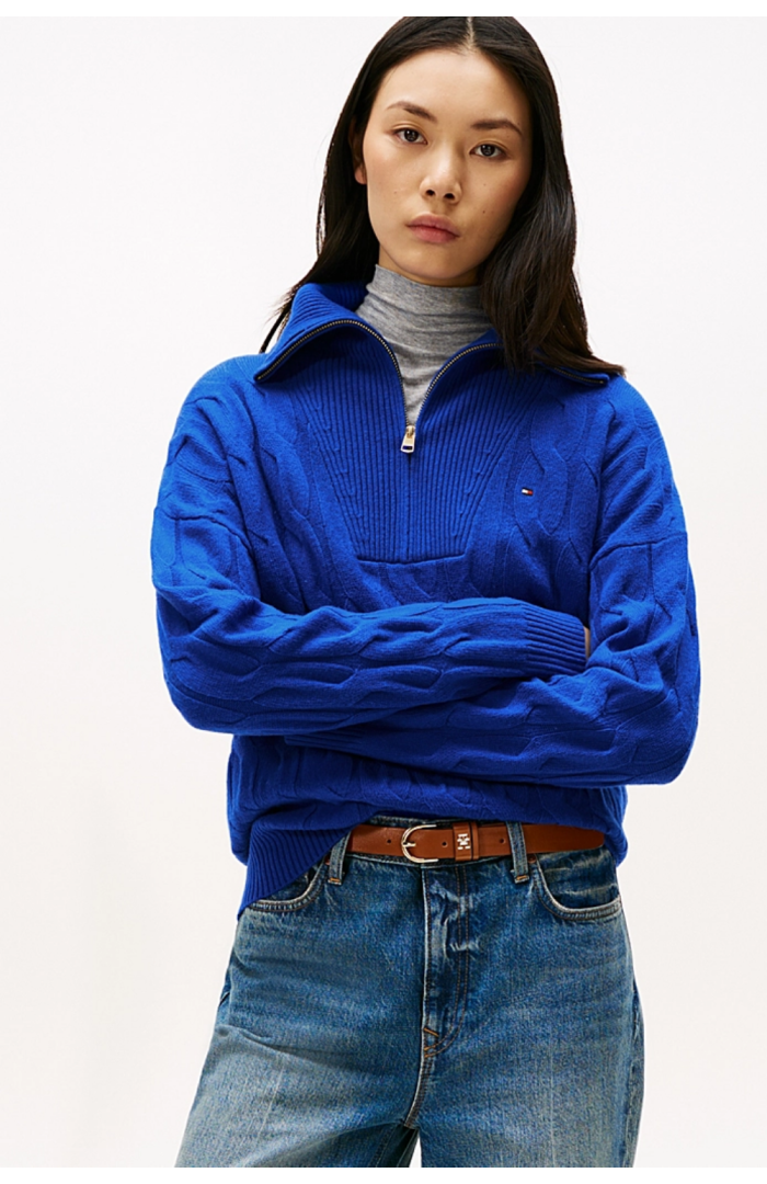 Pull laine torsadée zippé col camionneur