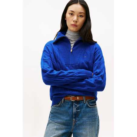 Pull laine torsadée zippé col camionneur