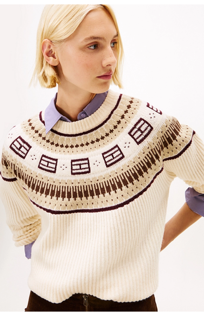 Pull laine Fair Isle Beige