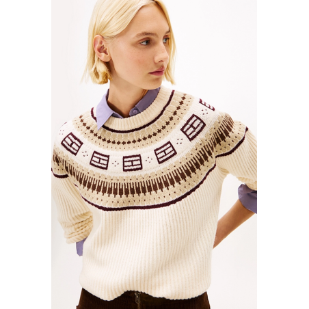 Pull laine Fair Isle Beige