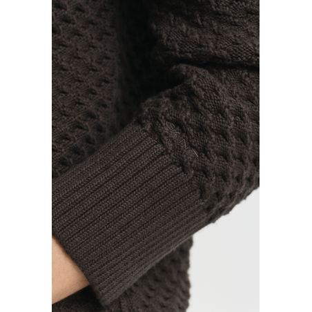 Pull coton texturé zip kaki foncé