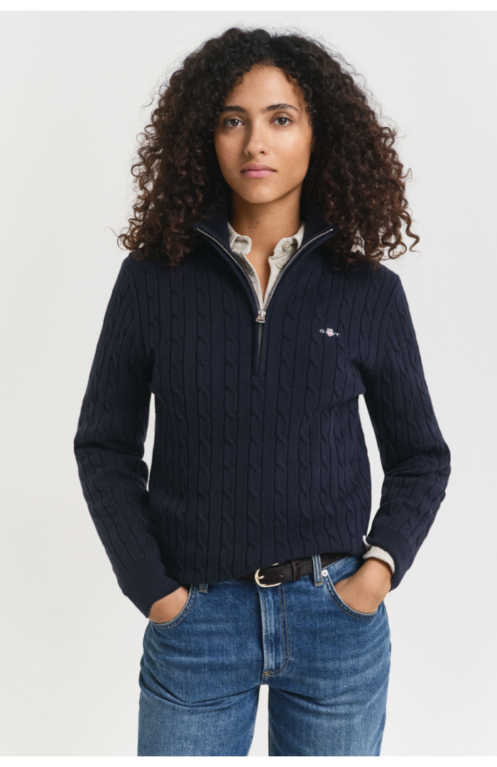 Pull zip maille torsadée coton