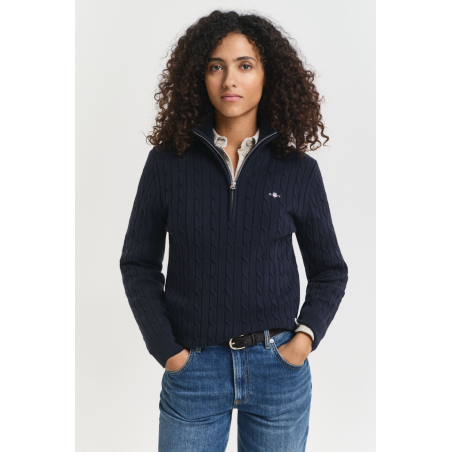 Pull zip maille torsadée coton