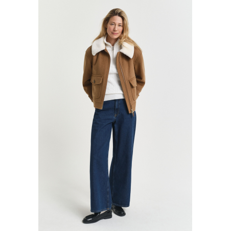 Pull zip maille torsadée coton
