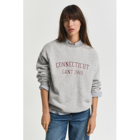 Sweat print col rond gris bordeaux
