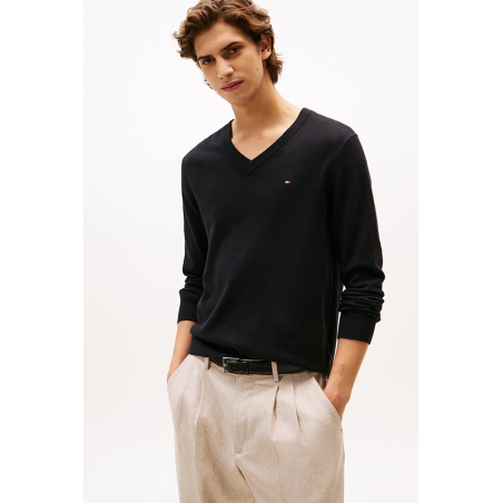 Pull Pima col V cachemire noir