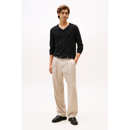 Pull Pima col V cachemire noir