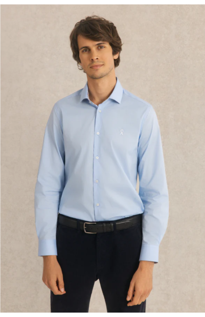 Chemise Clovis slim en popeline stretch bleu ciel