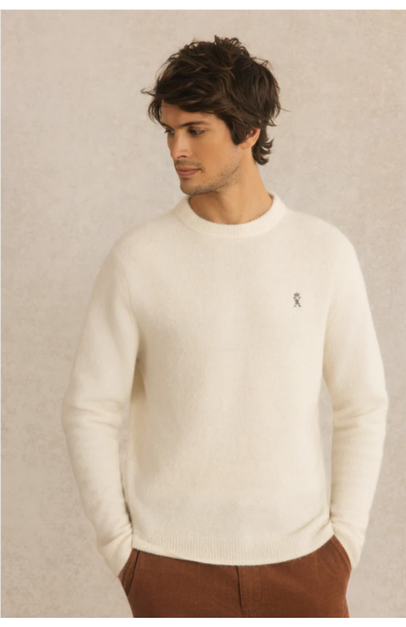 Pull en laine mérinos crème col rond Pull en laine mérinos crème col rond