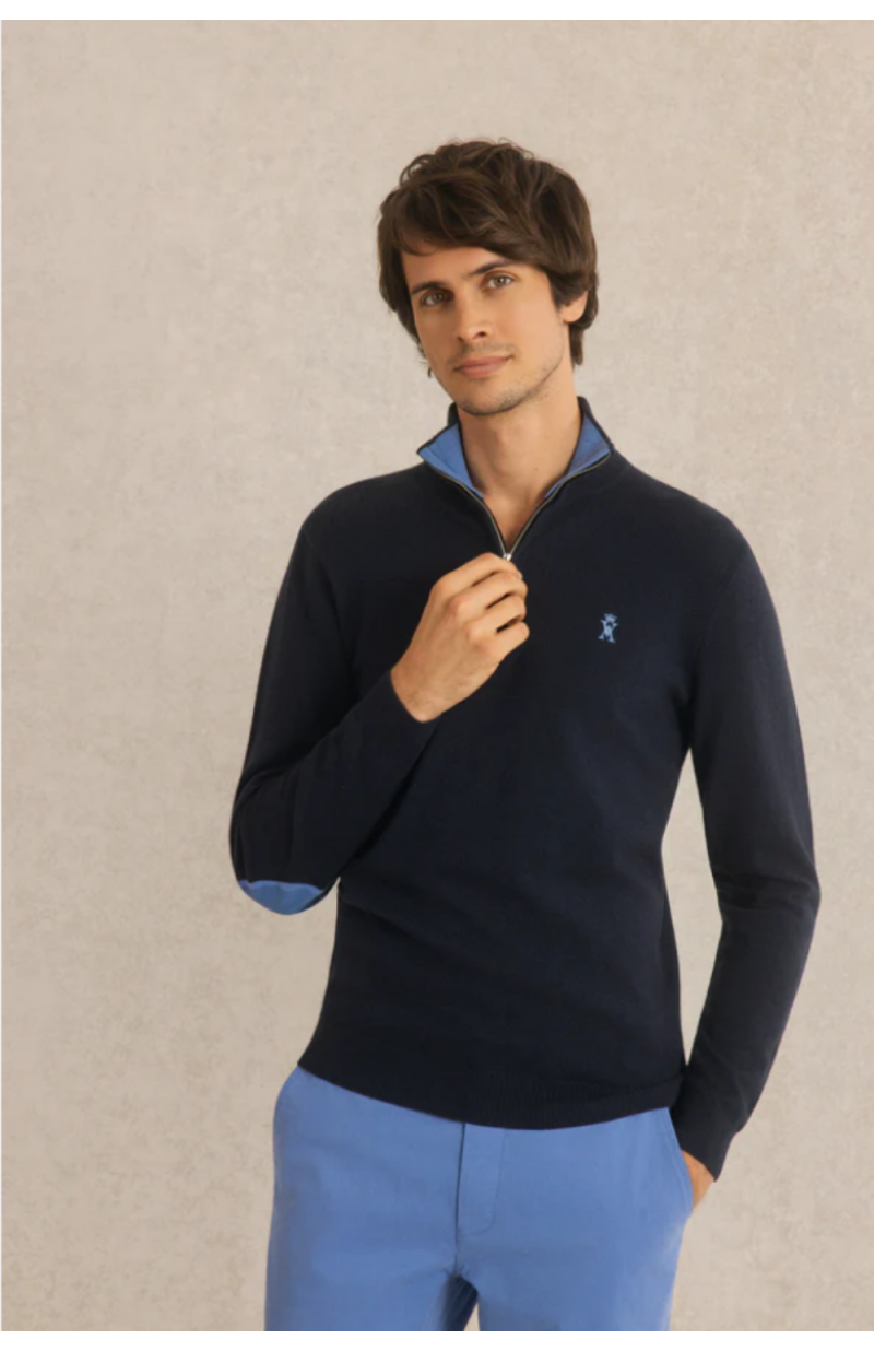 Pull col zippé Keaton bleu marine