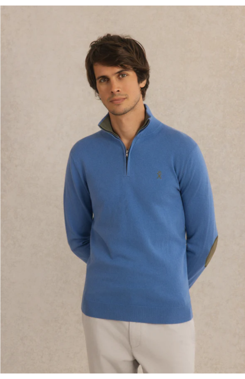 Pull col zippé Keaton bleu capri Pull col zippé Keaton bleu capri