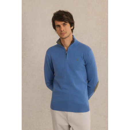 Pull col zippé Keaton bleu capri