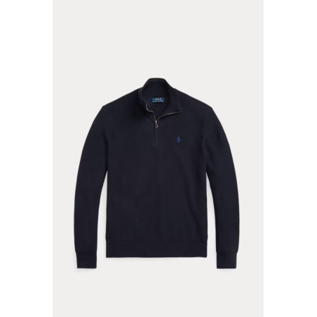 Pull demi-zip coton piqué