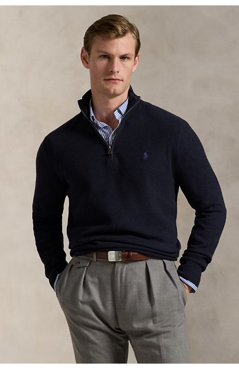 Pull demi-zip coton piqué Pull demi-zip coton piqué