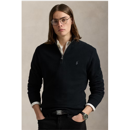 Pull demi-zip coton piqué