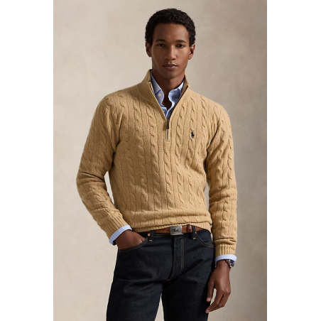 Pull torsades laine cachemire camel