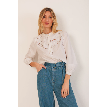 Blouse brodée popeline