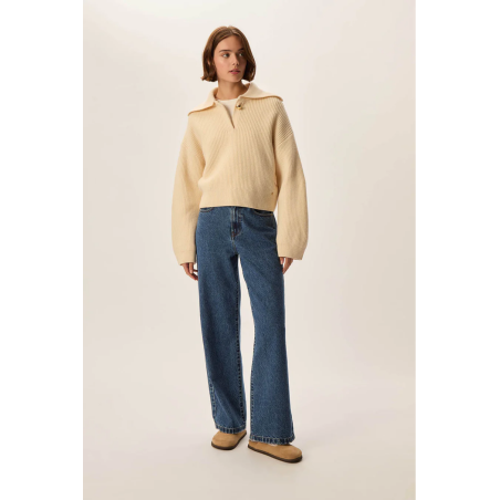Pull DOMINO crème en laine col polo