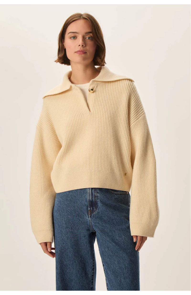 Pull DOMINO crème en laine col polo Pull DOMINO crème en laine col polo