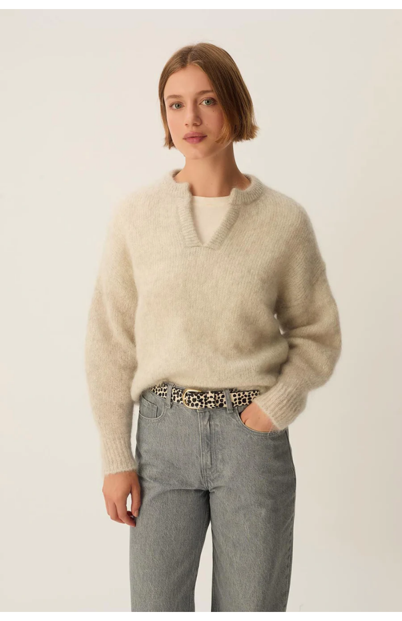 Pull ALABAMA en kid mohair et laine gris chiné Pull ALABAMA en kid mohair et laine gris chiné