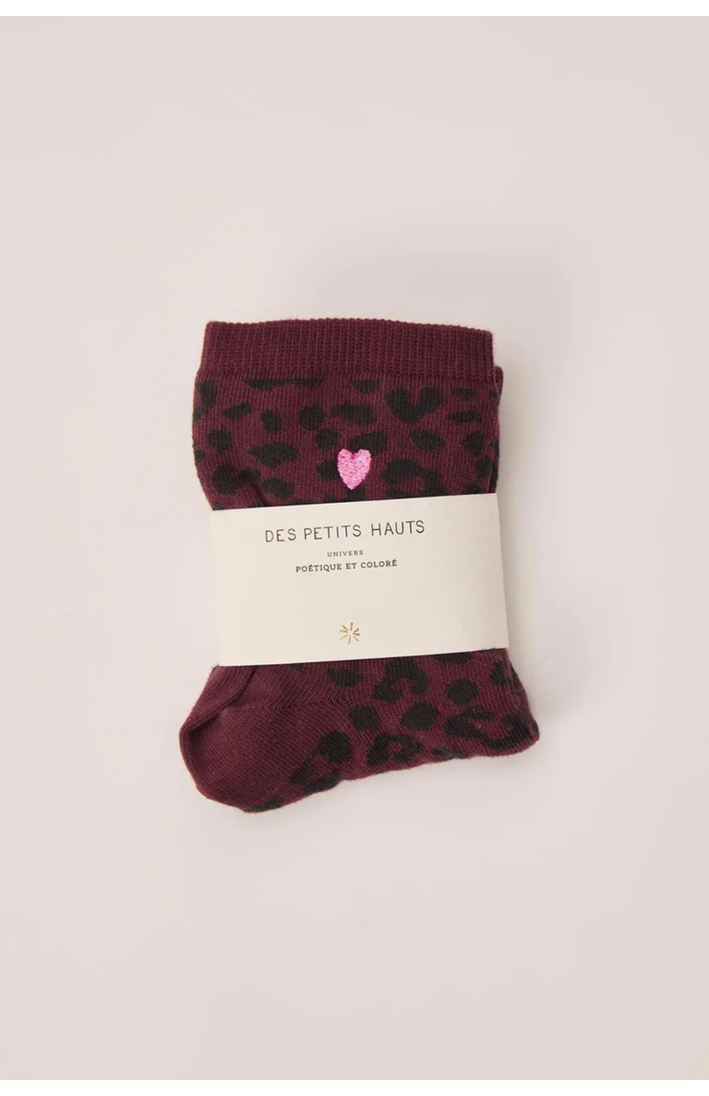 Chaussettes PÉPITE en coton léopard bordeaux Chaussettes PÉPITE en coton léopard bordeaux